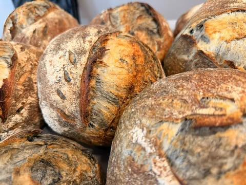 Artisan sourdough loaves and pan de muerto